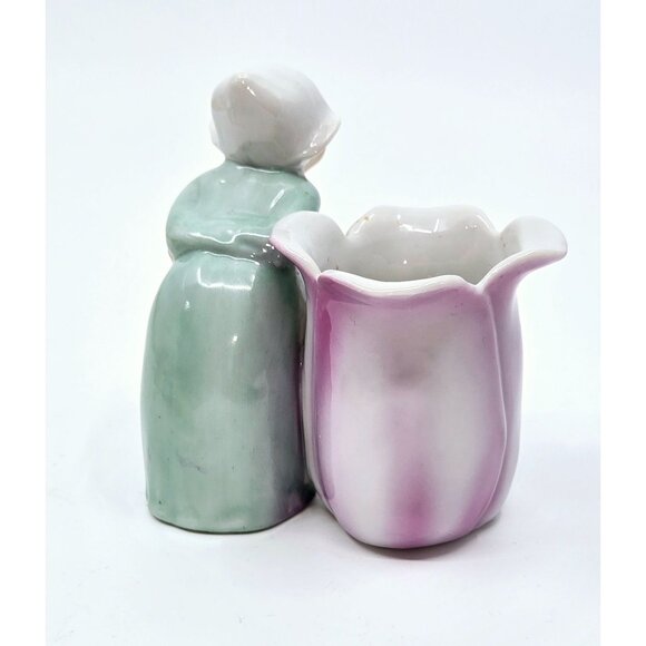 Vintage Ceramic Dutch Girl & Tulip Bud Vase Figurine - Picture 3 of 6